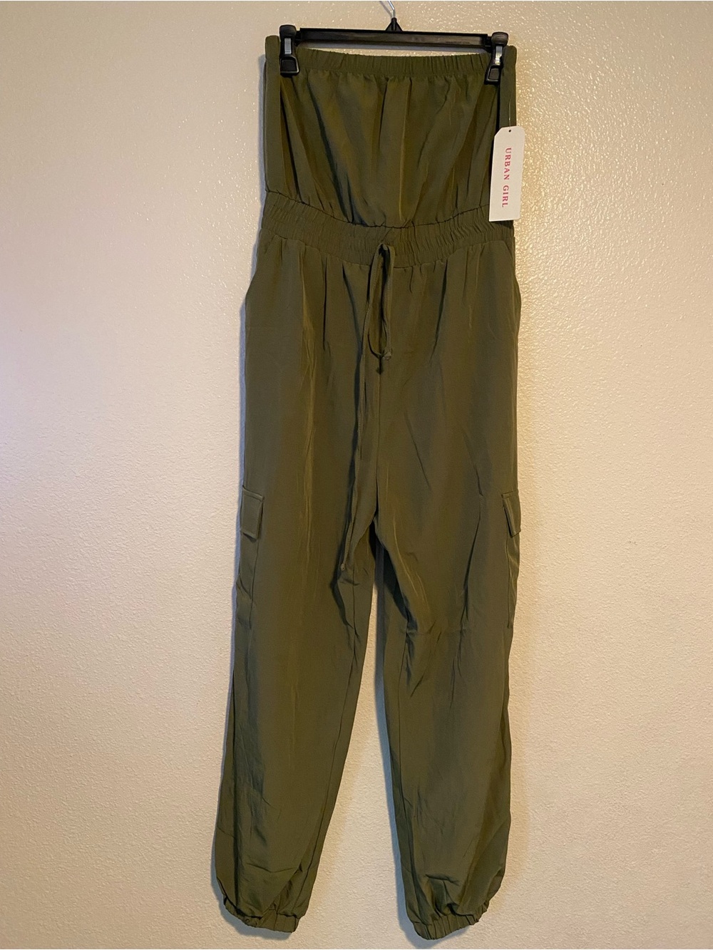 Urban Girl Strapless Olive Wide-Leg Cargo Jumpsuit Size M - Picture 3 of 11